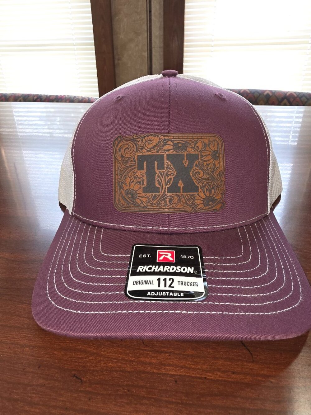 Richardson Maroon/White Adjustable Mesh Back Trucker Hat Texas Patch